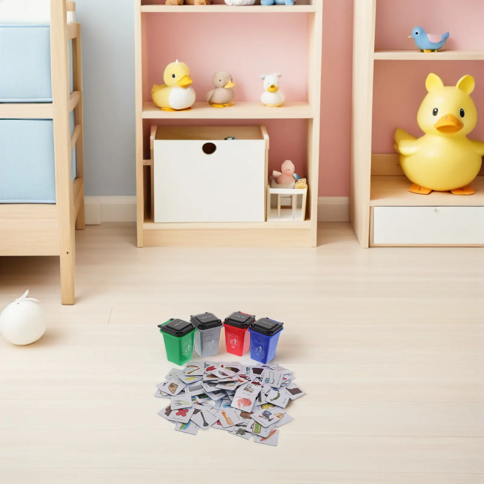 1Set Educational Waste Classification Game Multicolor English Garbage Sorting Bins Mini Trash Can Preschool Learning Classroom