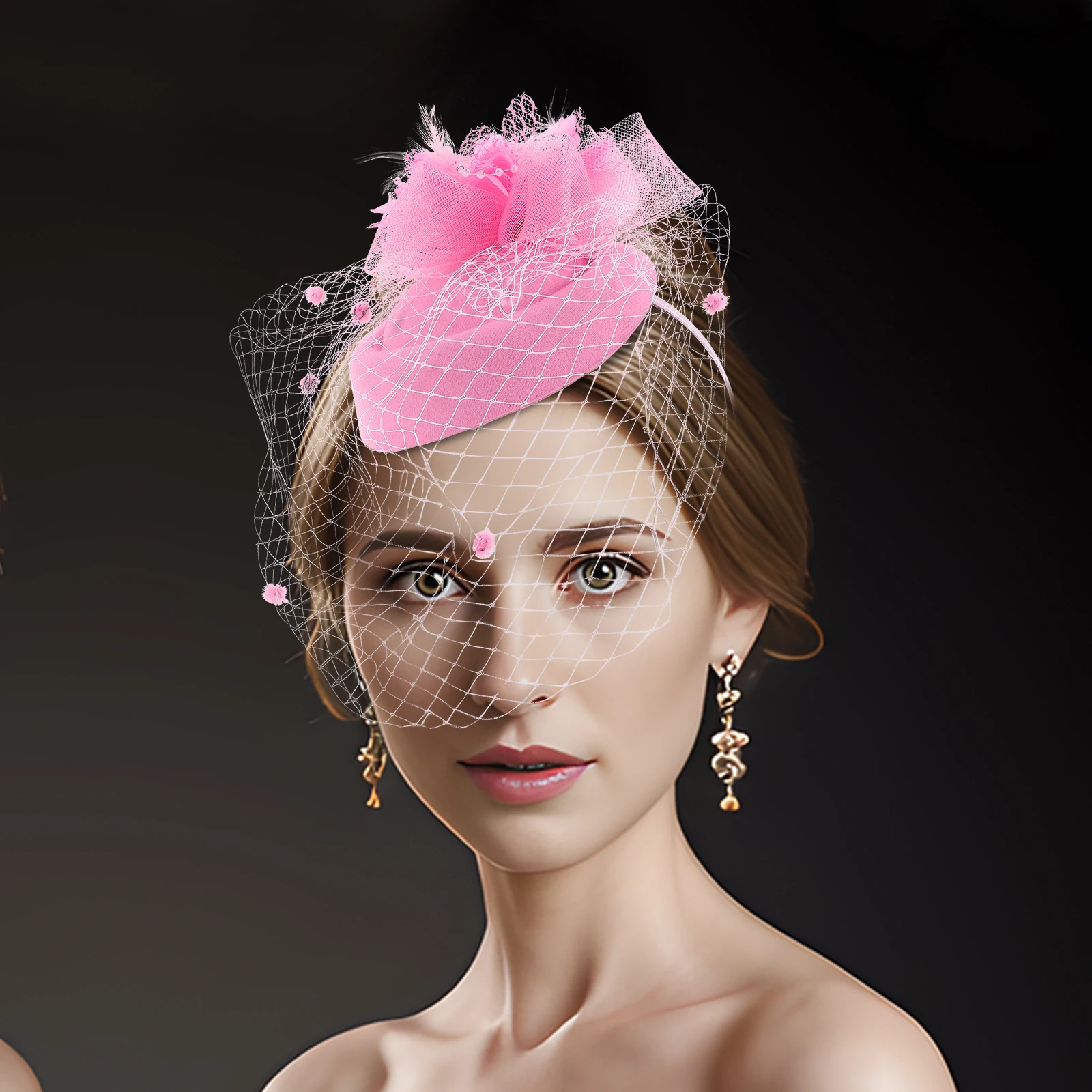 

Net Veil Hair Flower Fascinator Headband Wedding Bridal Side Clip Headpieces Decor Women Girl Vintage Plume Mesh Hairstyle