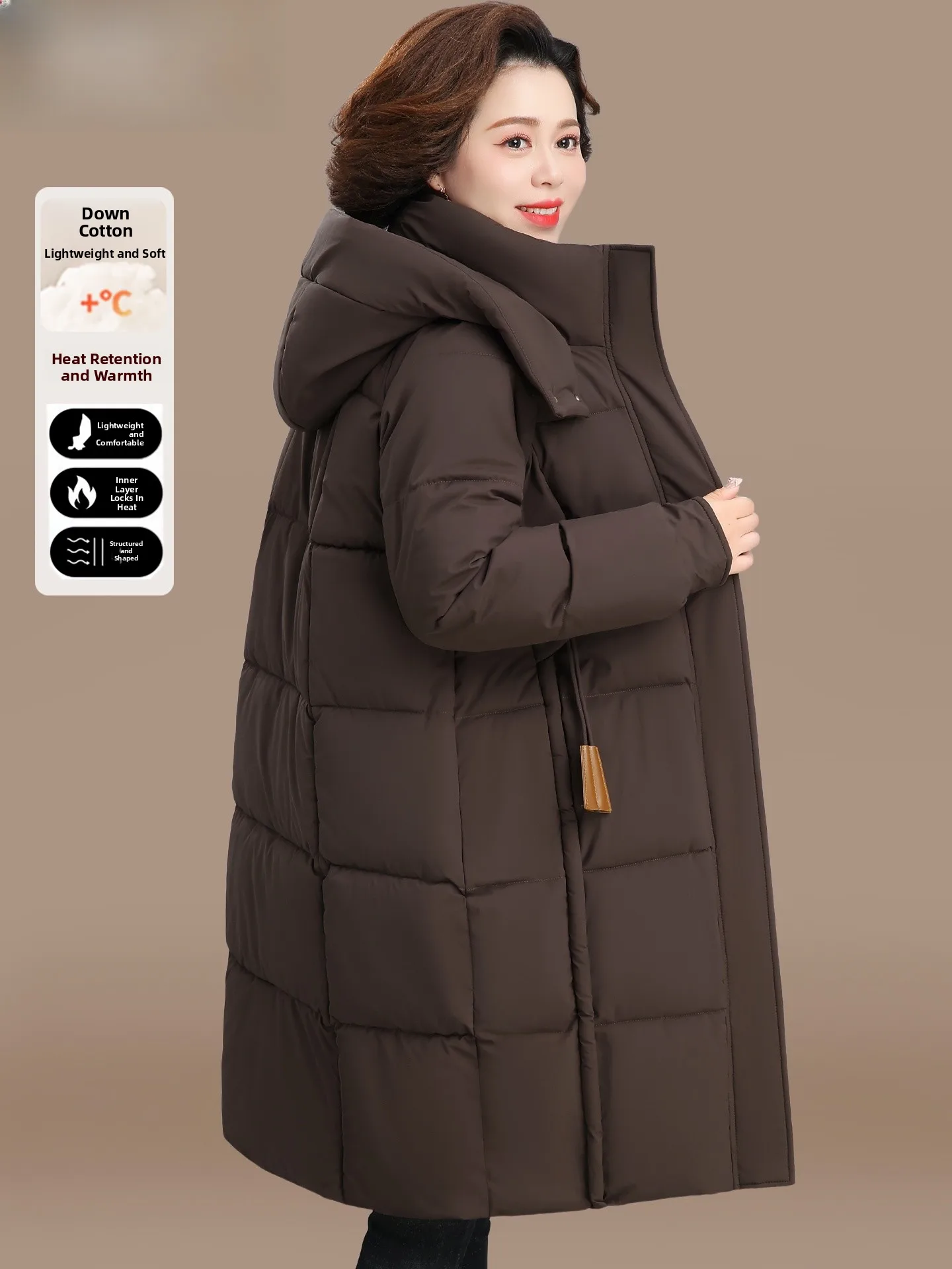 

Thiened down Cotton Jaet Hooded Mid-Length Women's Faionable Warm Wear for Autumn Winter ly Friendly Korean Sle