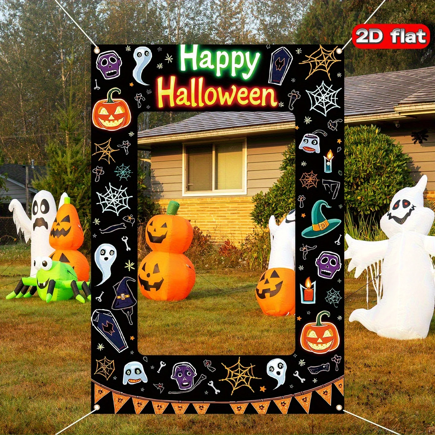 1pc Halloween Foto Hintergrund Banner Happy Halloween Dekoration Geist Kürbis Muster Polyester Foto Rahmen Party Liefert