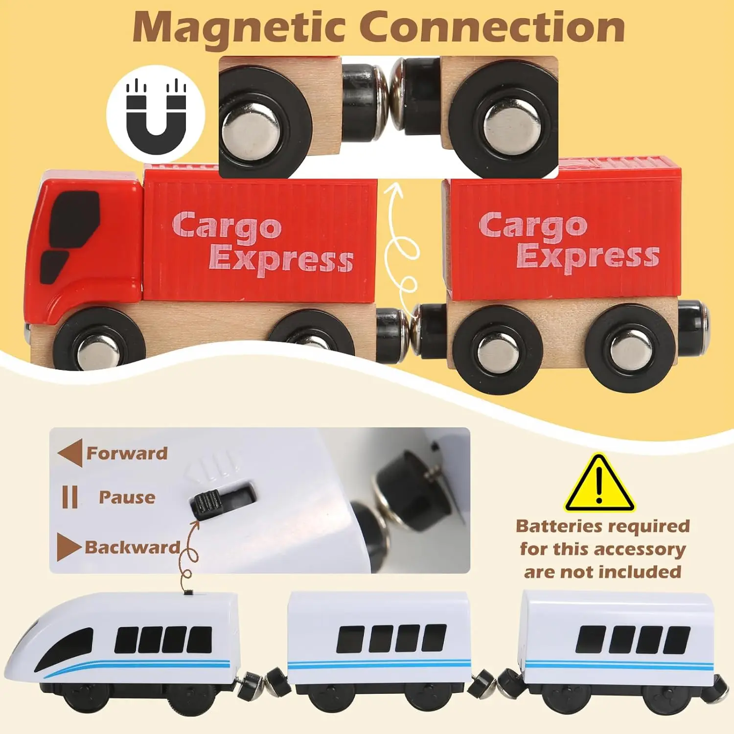 유아용 104피스 나무 기차 세트, 3-6세 어린이용 트랙이 있는 자석 기차, 주요 브랜드와 호환 가능, 조립