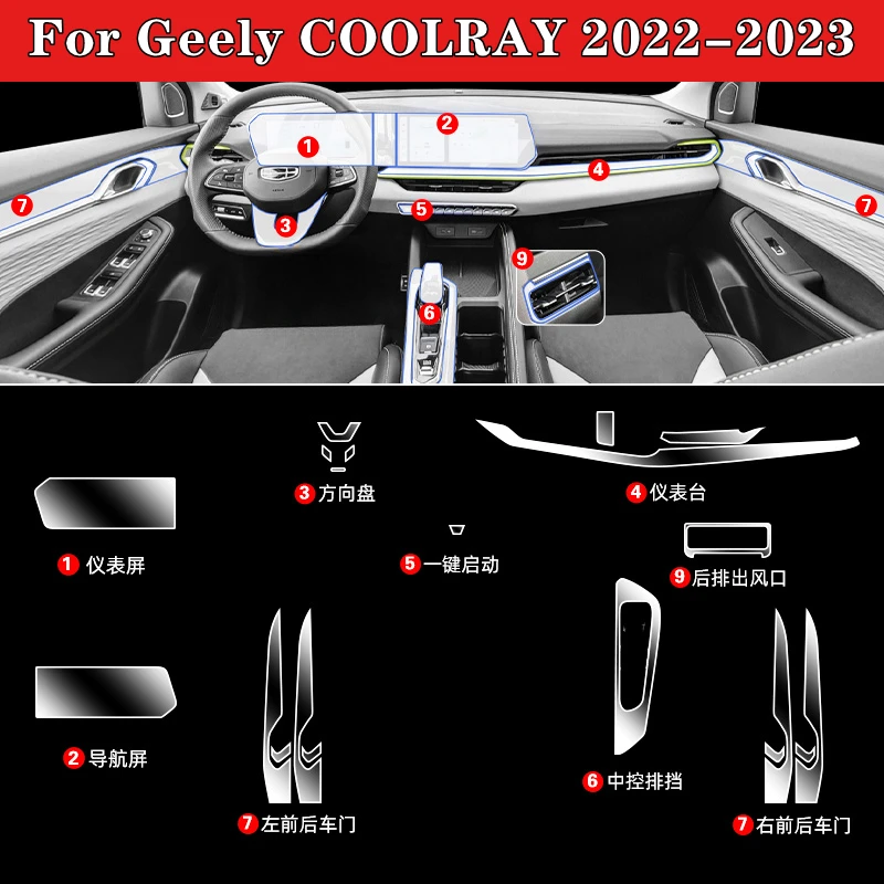 Film Transparante TPU-PPF Console Anti-Kras Resist Film Radio Display Film Auto Accessoires Voor Geely Coolray 2022-2023