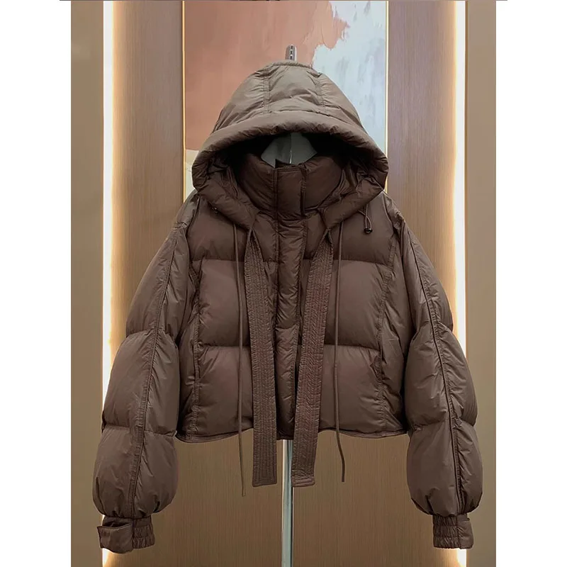 

Caramel Brown Hooded ort Puffer Jaet Women's Winter Faion Bread Sle Outerwear Durable Polyester Fiber High Densi down