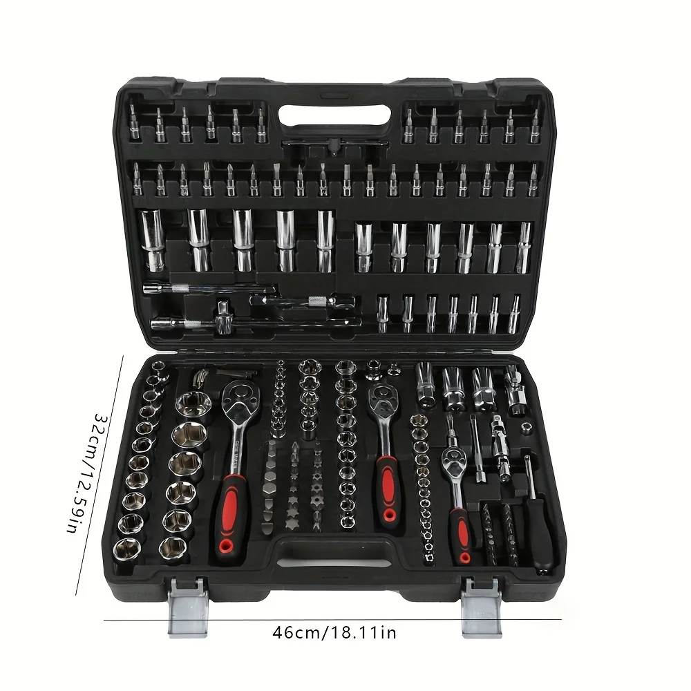 172pcs Auto Repair Mechanic Tool Kit Home Mechanic Tool Kit Car Bike Repair 1/2" 1/4\" 3/8\" Drive Depth Standard Socket Tool