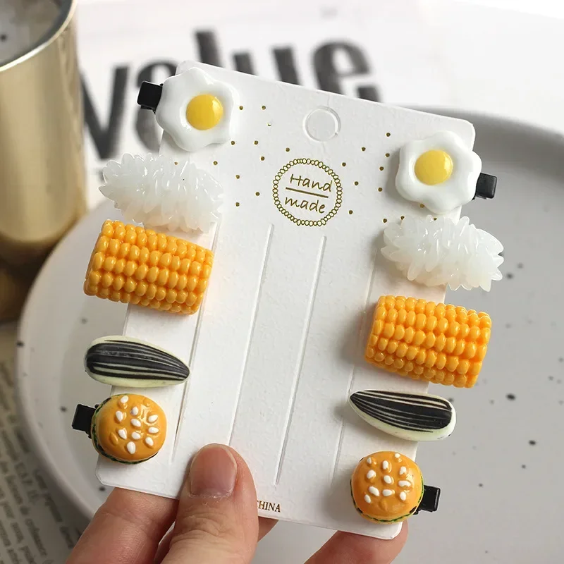 

1pc/set Cute Imitation Mini Food Hairpin for Women Weird Funny Rice Poached Egg Melon Seed Corn Clips Kids Hair Accessories