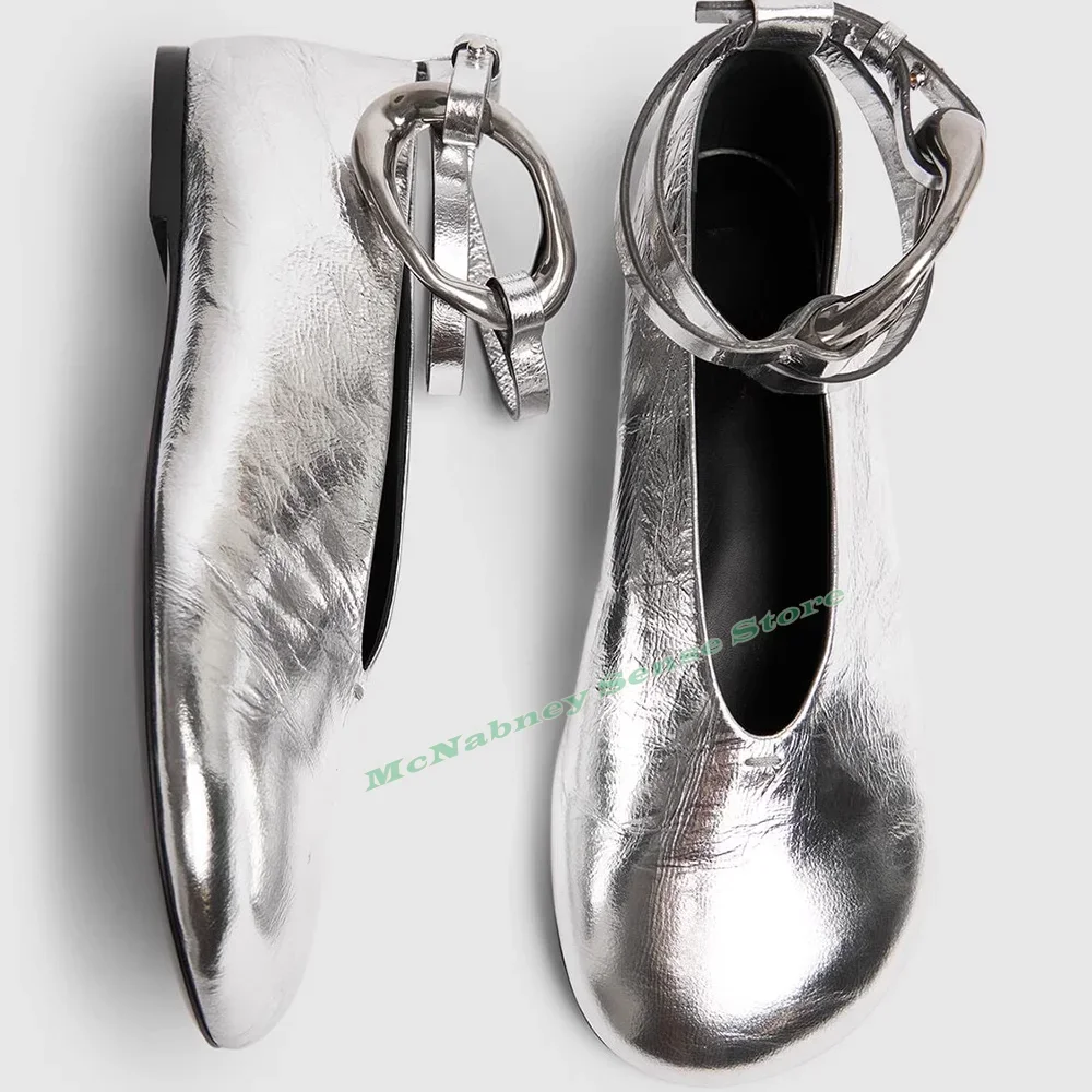 

Туфли-лодочки женские с металлическим кольцом, однотонные, с круглым носком, кожа, пикантные дизайнерские, Летняя Вечеринка, повседневные