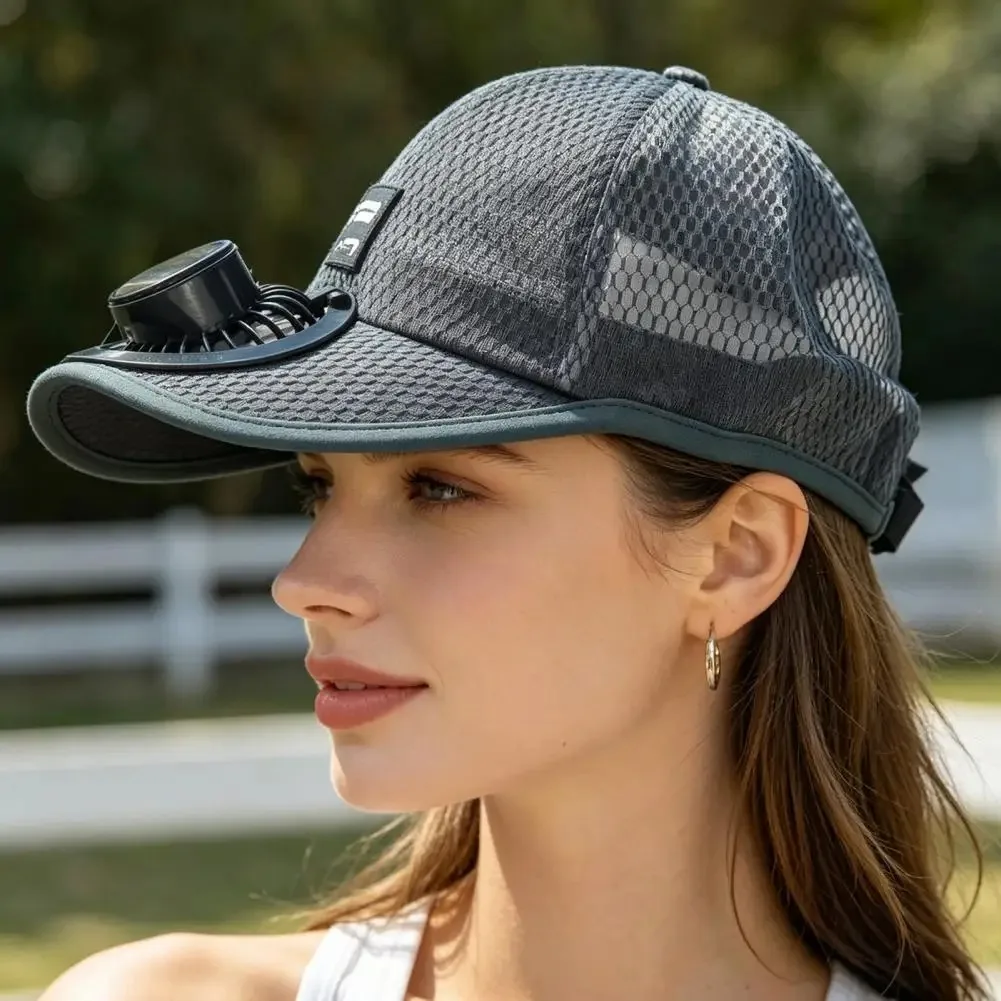 Solar Powered Fan Hat with USB Charging Port Summer Outdoor Cooling Baseball Cap Angle Adjustable Breathable Mesh Sun Hat