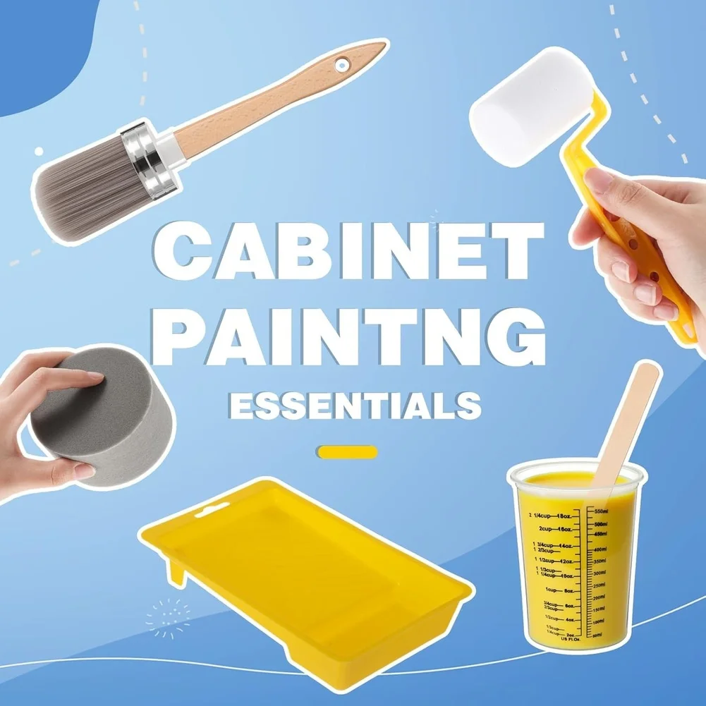 18 Piece Paint Brush and Roller Set for Cabinets Furniture Painting with Sponge and Tray Liner for DIY Projects