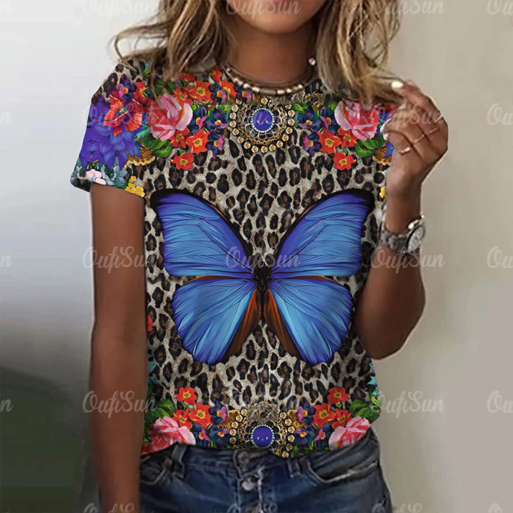 3d Butterfly Print 2023 Fashion Women\'s T Shirt Crew Neck Short Sleeve Tee Luxury Female T-Shirts Oversized Female Clothing