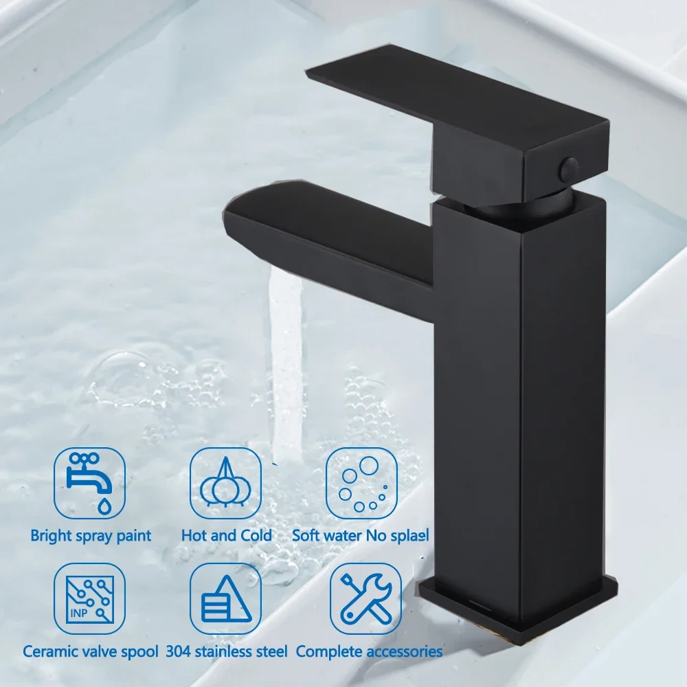 Bathroom Faucet Washbasin Hot/Cold Water Mixer Tap Bathroom Accessories Single Hole Bathroom Basin Stainless Steel Tap