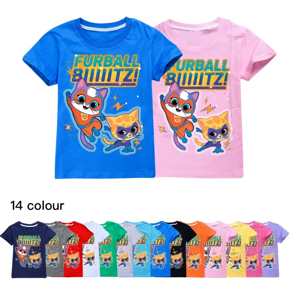 2024 Summer Super Cats Tshirt Kids Cartoon Superkitties Clothes Baby Girls Casual Clothing Toddler Boys Short Sleeve T-Shirt Top