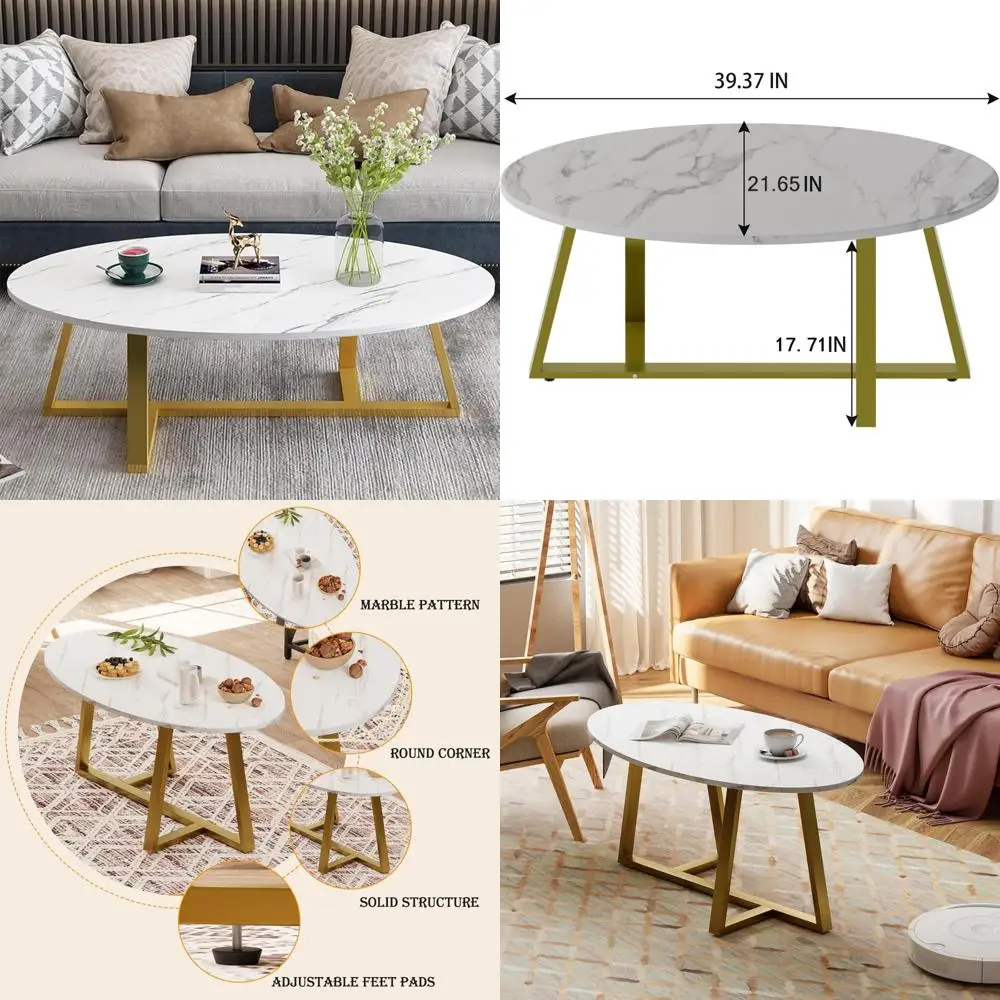 

Современный овальный белый журнальный столик из искусственного мрамора для небольших помещений в гостиной