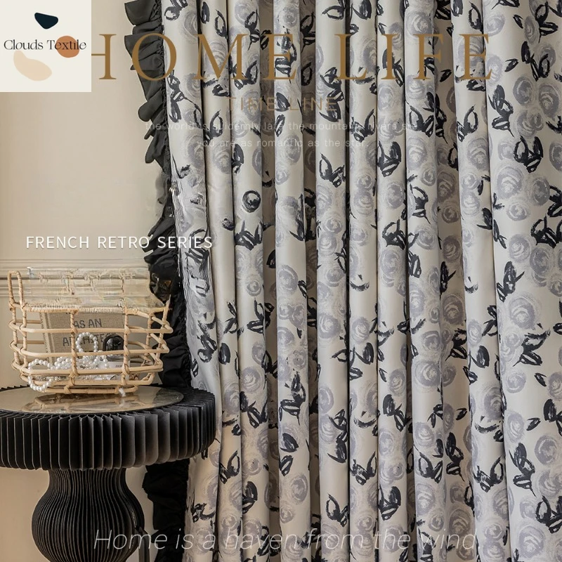 

French Digital Printing Blackout Curtains for Living Dining Room Bedroom Vintage American Light Luxury Cream Send Shaping