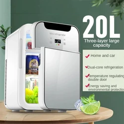 Home Dual-core 20L Refrigerator Mini Refrigerator Cooling Heating Fridge Dual Purpose Digital Display Car Fridge 220V/12V 75W