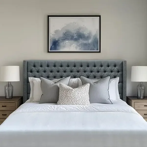 Amelia Headboard-Wingback Queen Size Headboard, Upholstered Headboard for Adjustable Beds, Hand-Tufted Button Detail, Padded Fab