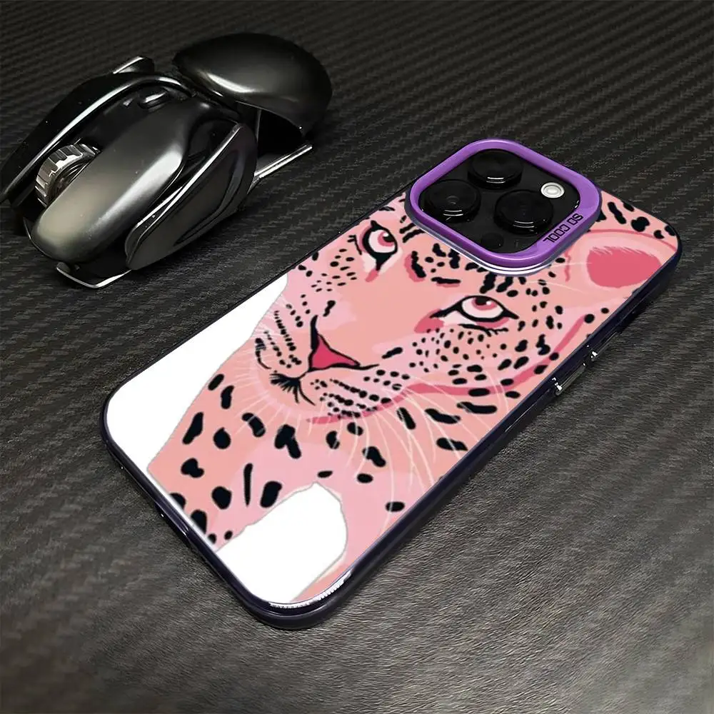 Rosa Leoparden-Handyhülle für iPhone 16,15,14,13,12,11, Mini, Pro, MAX, lila, matt, stoßfest