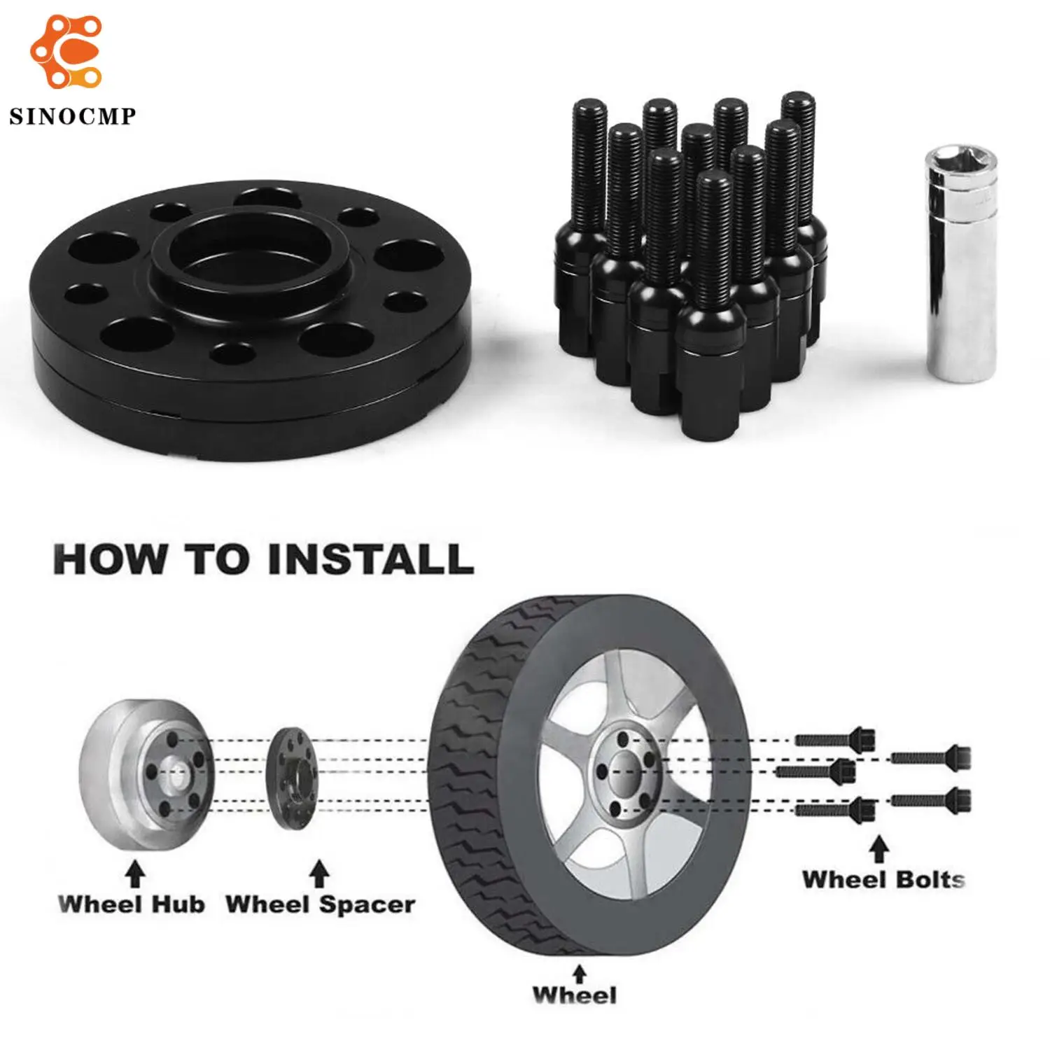 

1Set 15mm 5x112mm 66.6mm Hub Centric Bore Wheel Spacers M12x1.5 Bolts For Mercedes Benz Black Hub Accessories