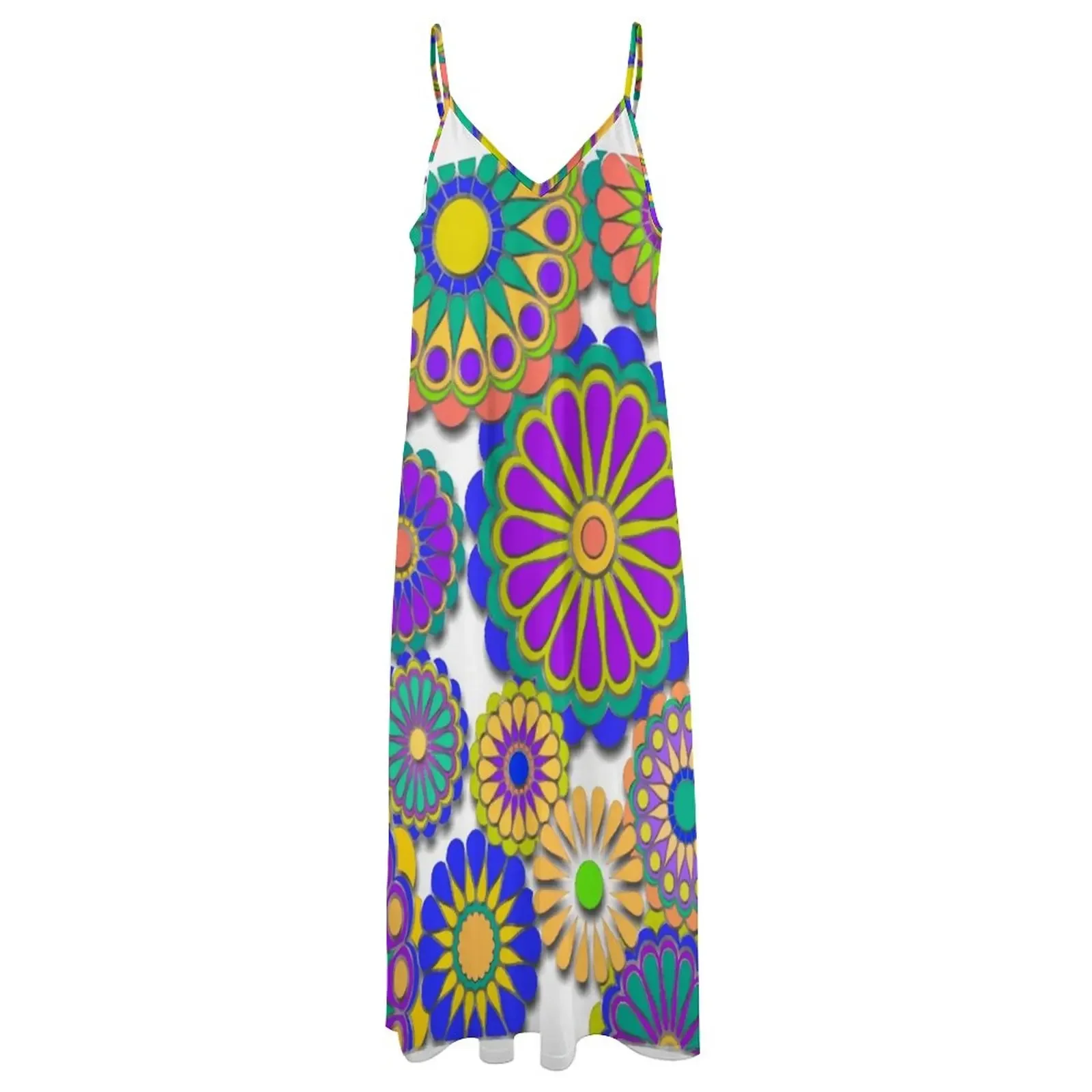 فستان Happy Hippy Flowers 2 بدون أكمام لفساتين الرقص على الشاطئ