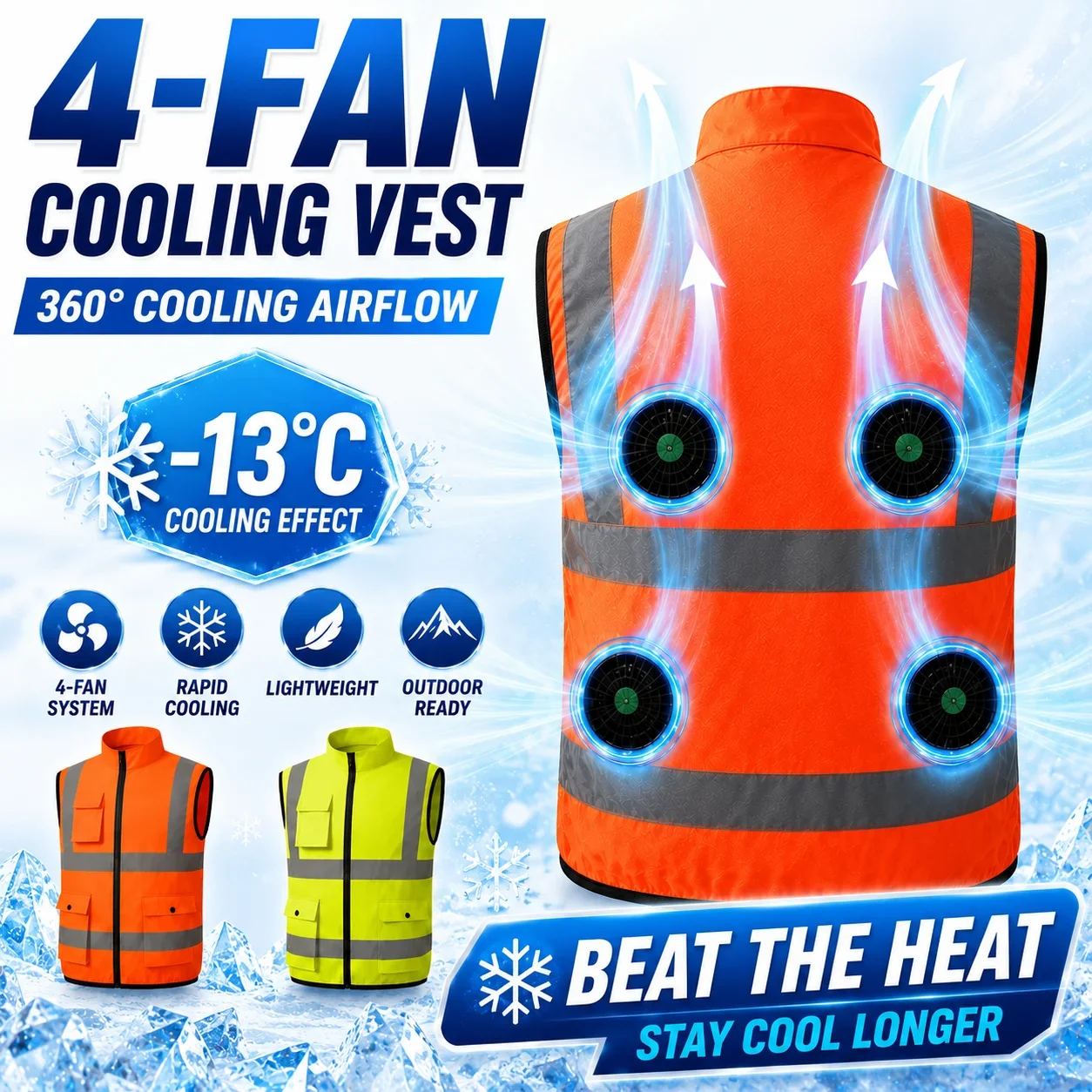 Men's  2/4-Fan Reflective Cooling Safety Vest Summer Breathable Airflow Workwear for Construction Fishing Hiking Outdoor Use