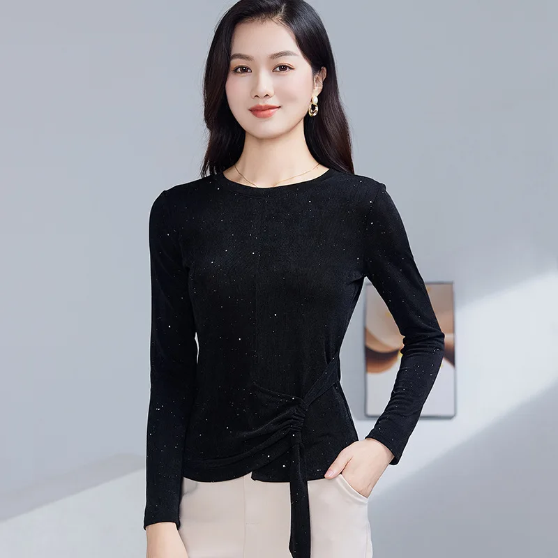 Herbst/Winter Schlankheits-Top für lateinamerikanischen und Gesellschaftstanz, elegante, langärmlige, taillierte Bluse, vielseitiges Stretch-Top für Damen