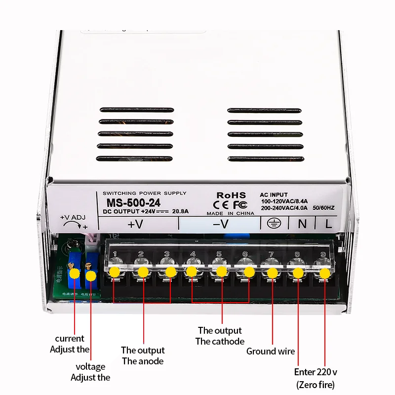 Imagem -03 - Fonte de Alimentação de Comutação 600w 012v 15v 24v 36v 48v 60v 72v 80v 90v 110v 150v 220v ac dc Saída Única Ajustável Smps Ms60048