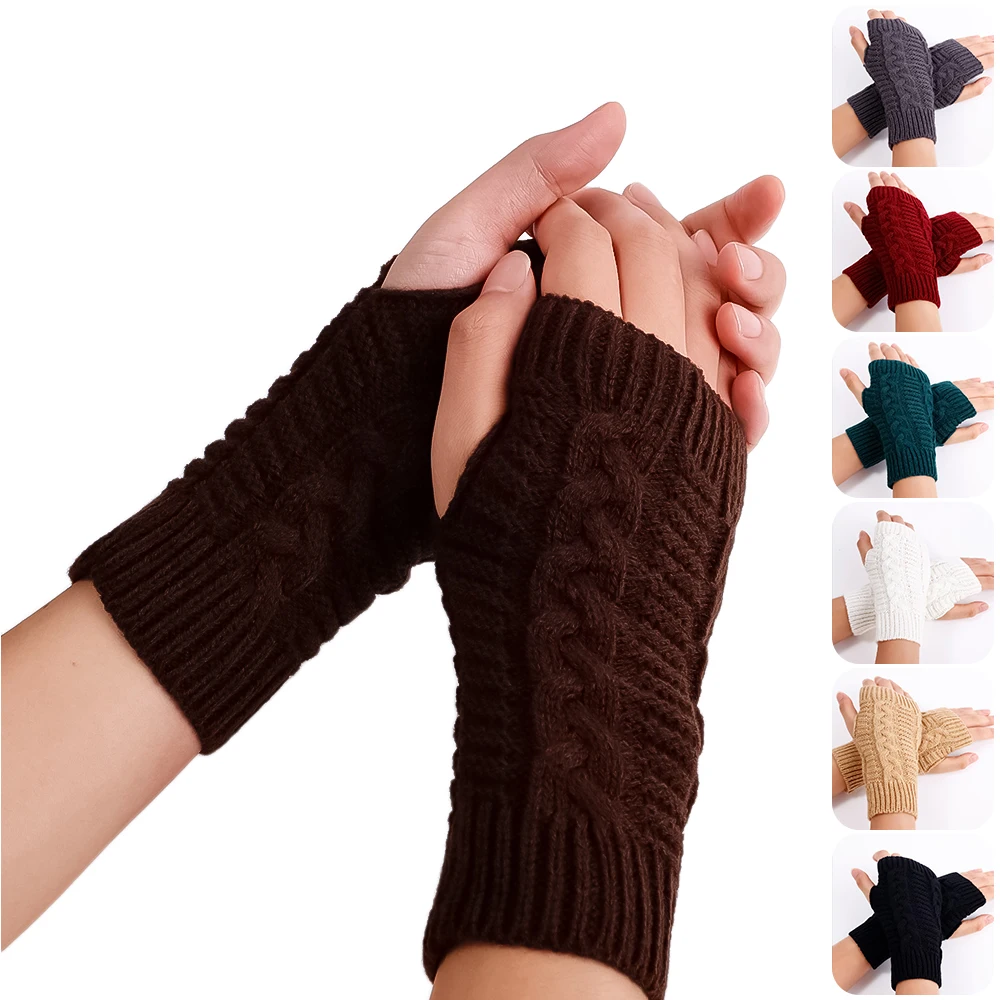 Guantes de medio dedo para Mujer, manoplas suaves y cálidas de lana para el brazo, Invierno