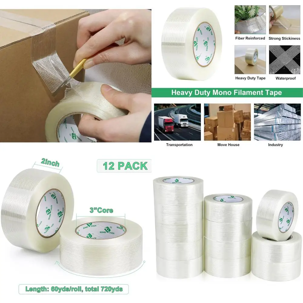 

Heavy-Duty Fiberglass Reinforced Strapping Tape, 2 x 60 Yards, 5.5 Mil