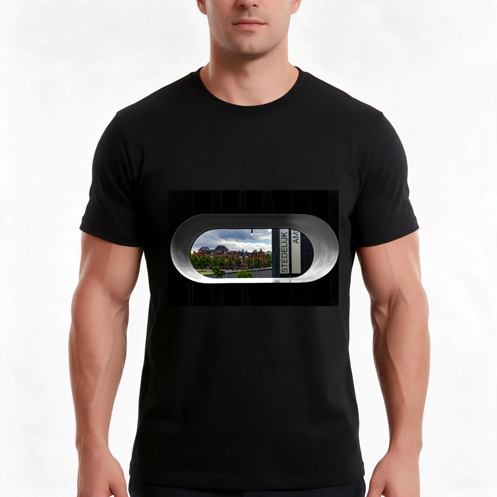 Stedelijk Museum Window Amsterdam T-Shirt, Summer Casual Cotton Tee, Oversized Streetwear Tops, Vintage Graphic Print