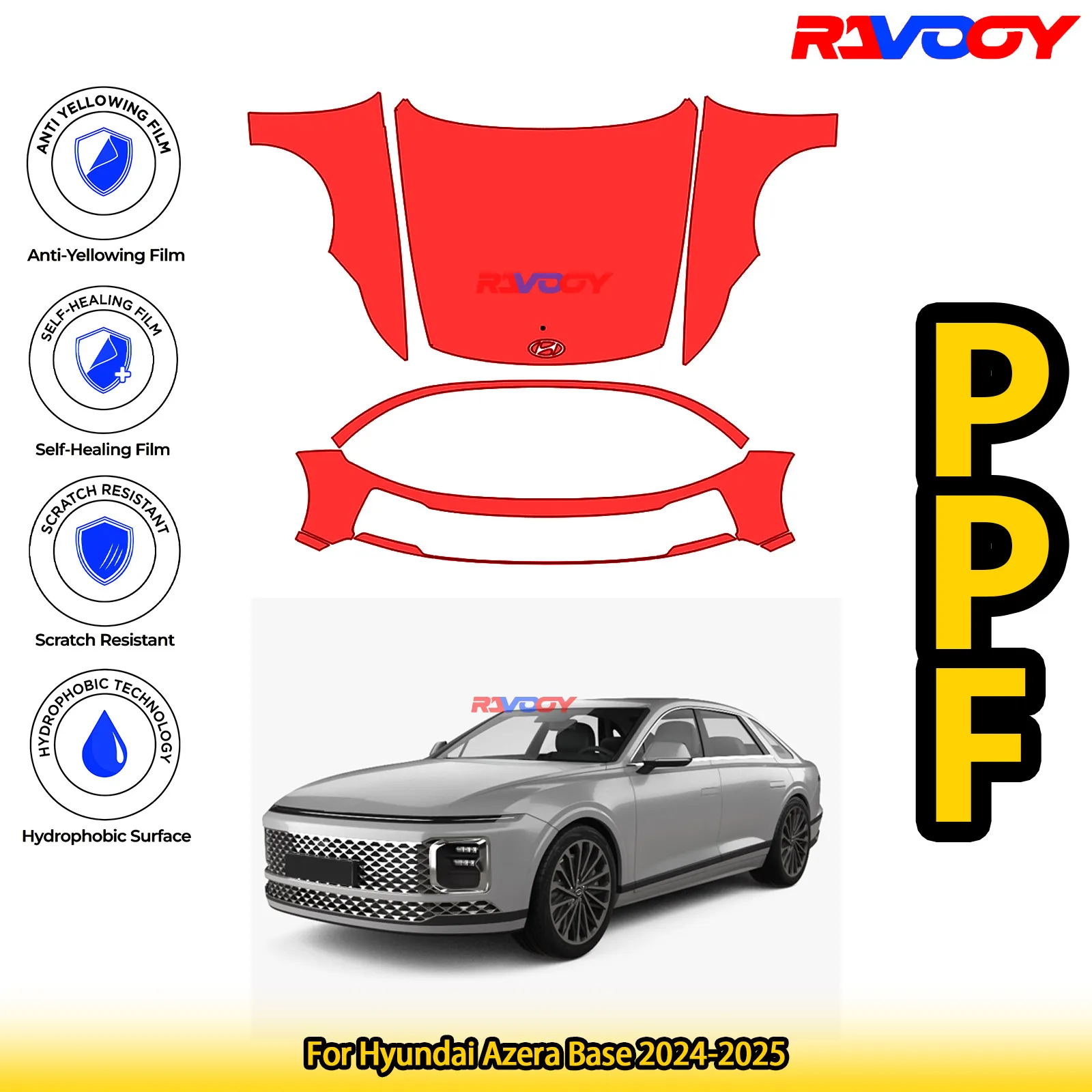 

For Hyundai Azera Base 2024-2025 Glossy Matte Black Precut front PPF Kit Paint Protection Film