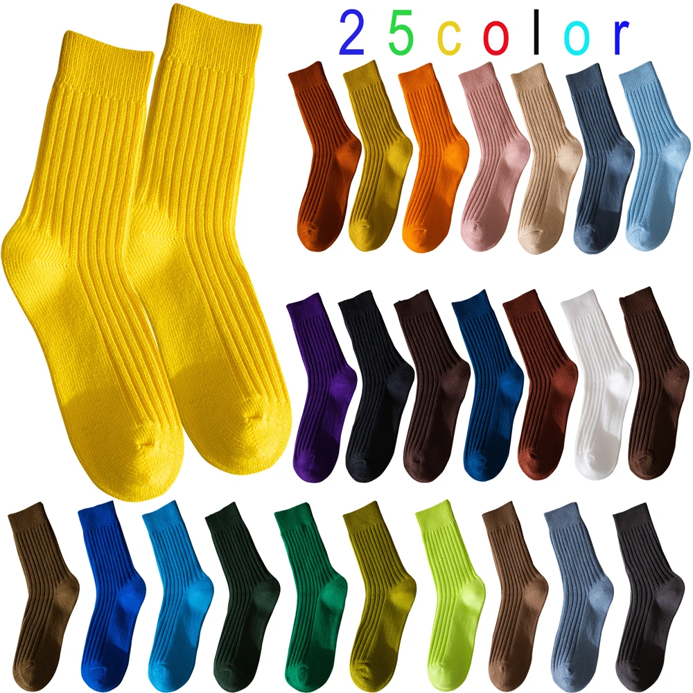 Socks Unisex Sports Breathable Socks Long Tube Cotton Solid Color Socks Casual Couples Retro Fashion knitting Socks