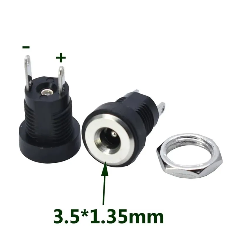 2/5/10pcs Power Socket With Nut DC 3.5 * 1.35mm Two Pin Soldering Wire Dc Female 2-PIN Connector Plug E4