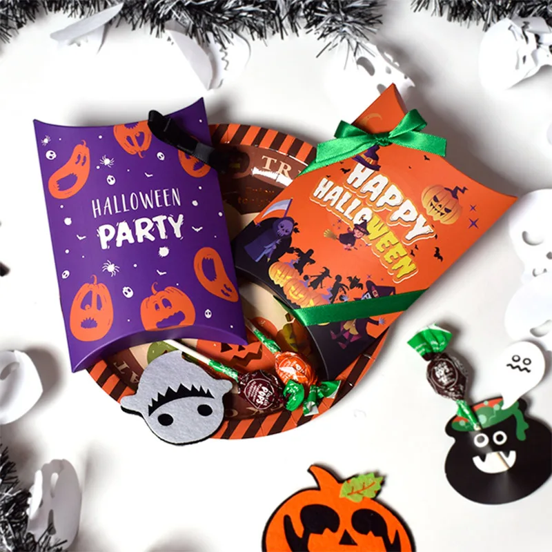 10 Stuks Halloween Kussen Bonbondoos Koekjes Bakken Geschenkverpakking Dozen Trick or Treat 2024 Halloween Verjaardagsfeestje Decor Kids Favor