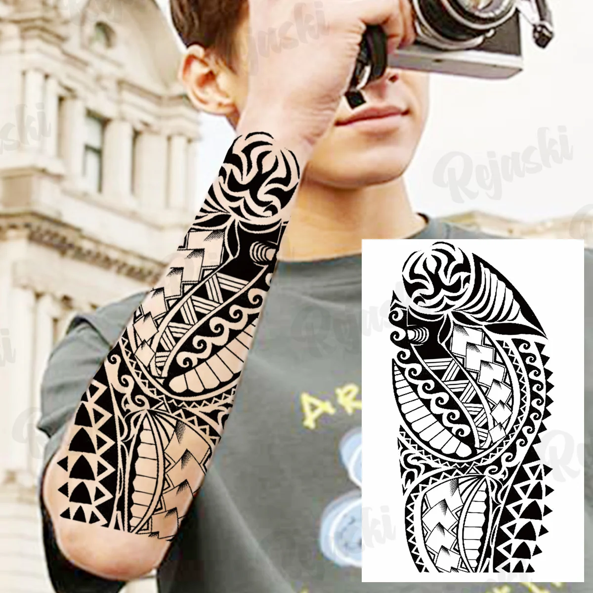 Black Maori Thorns Temporary Tattoos For Men Adults Realistic Totem Compass Rose Flower Eye Fake Tattoo Sticker Arm Leg Tatoos