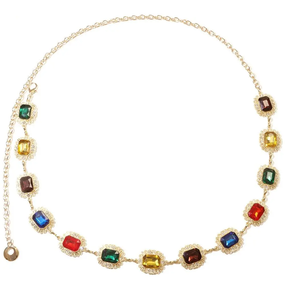 

Уникальный металлический цветной пояс-цепочка с кристаллами, серебряный, с кавайными стразами, золотой, в стиле Y2K, декоративный пояс для джинсов