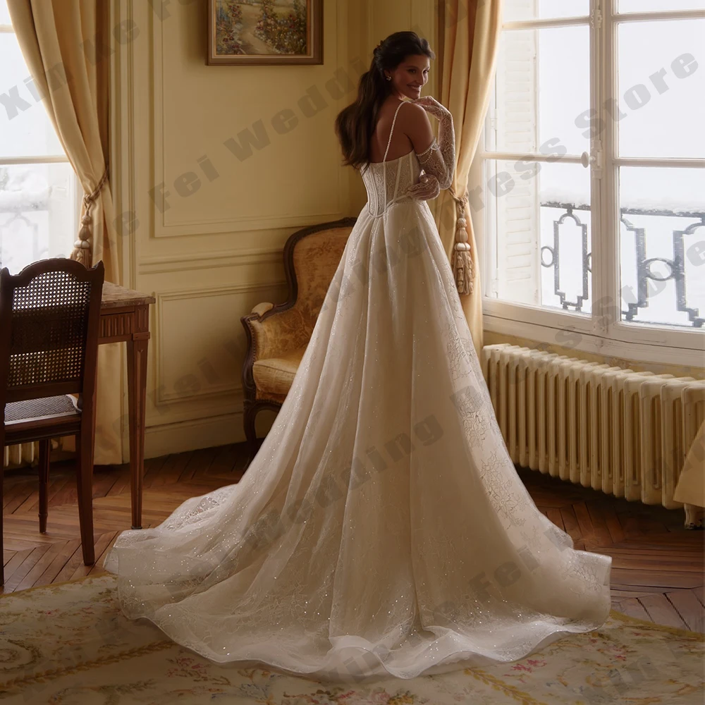 2026 بريق فساتين زفاف نسائية مثير قبالة الكتف بلا أكمام الأميرة زي العرائس حفلة رسمية فستان عروس رداء مخصص