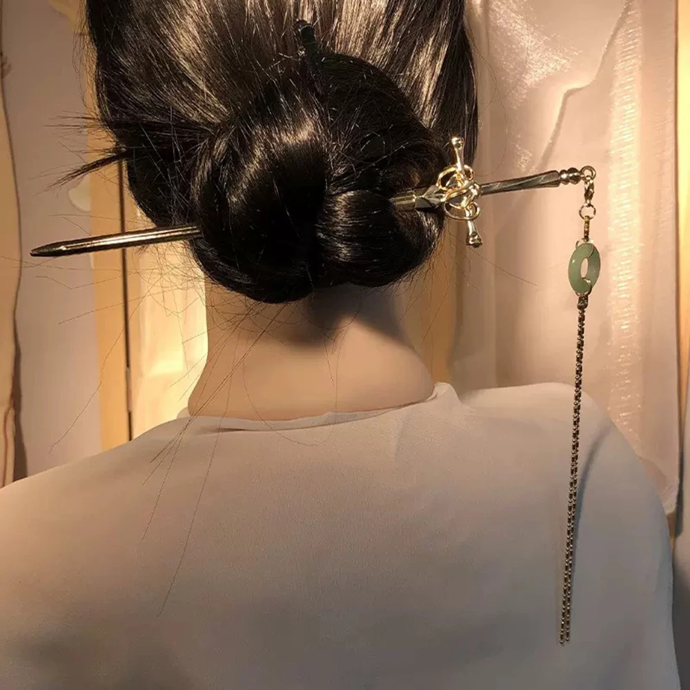 1pc New Daily Jewelry Make Fashionable Vintage Sword Hairpin Headdress Chinese Style Hair Sticks Ponytail Holder Hair Jewelry image 4