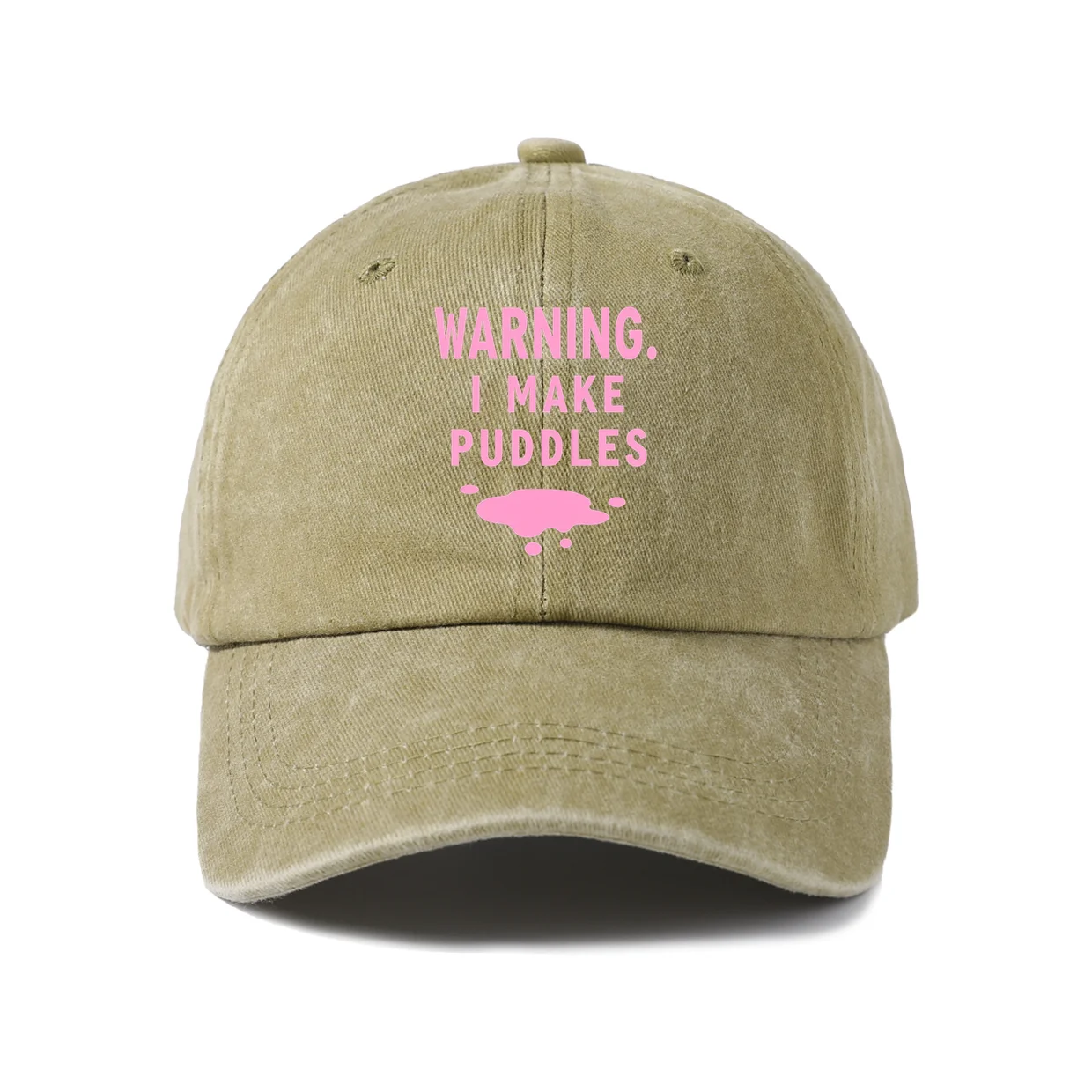 Funny Puddle Warning Graphic Baseball Cap, Vintage Washed Adjustable Unisex Dad Hat, Everyday Gift