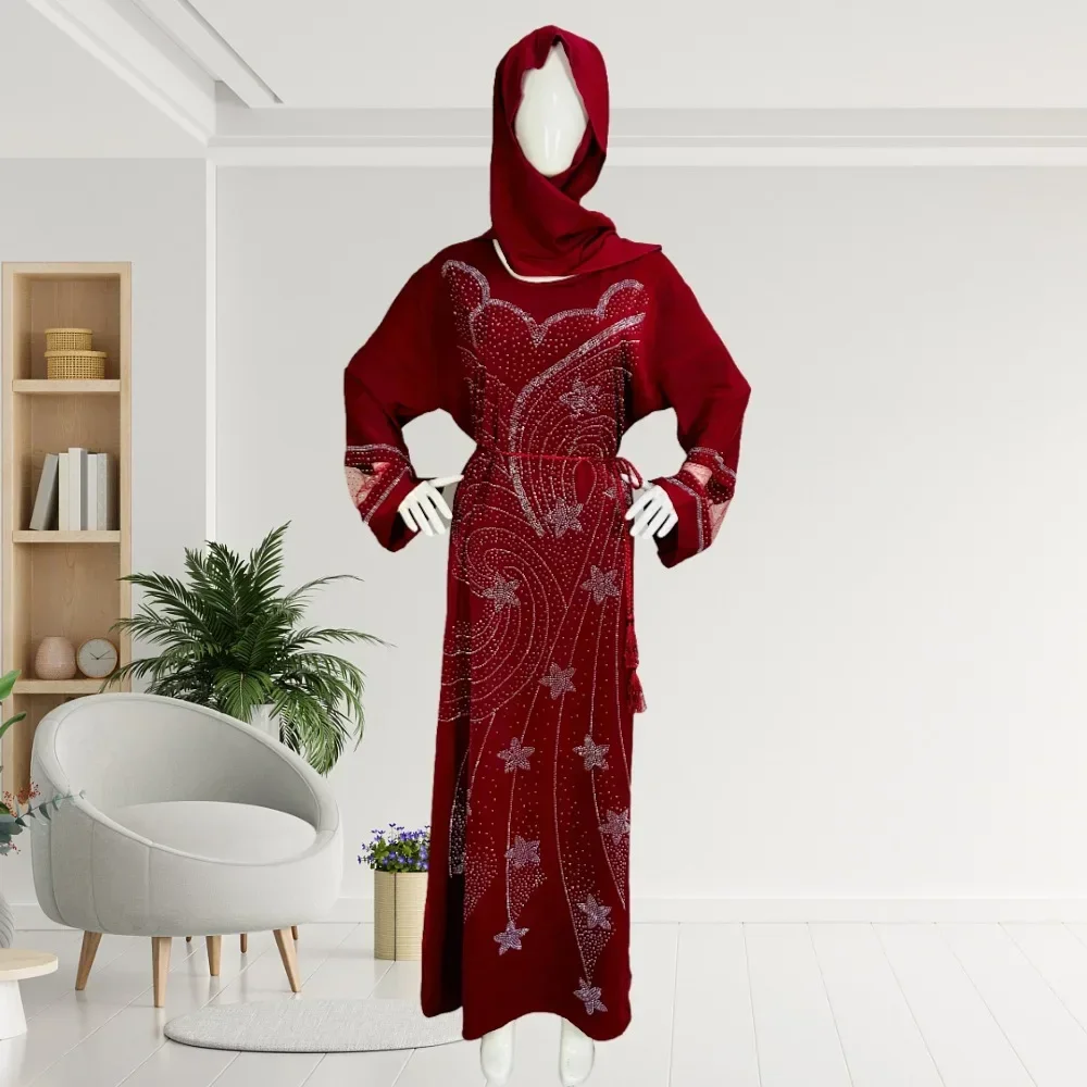 Elegante primavera moda donna musulmana manica lunga o-collo Plus Size lungo Abaya Dubai Abaya Maxi vestito caftano Abaya per le donne