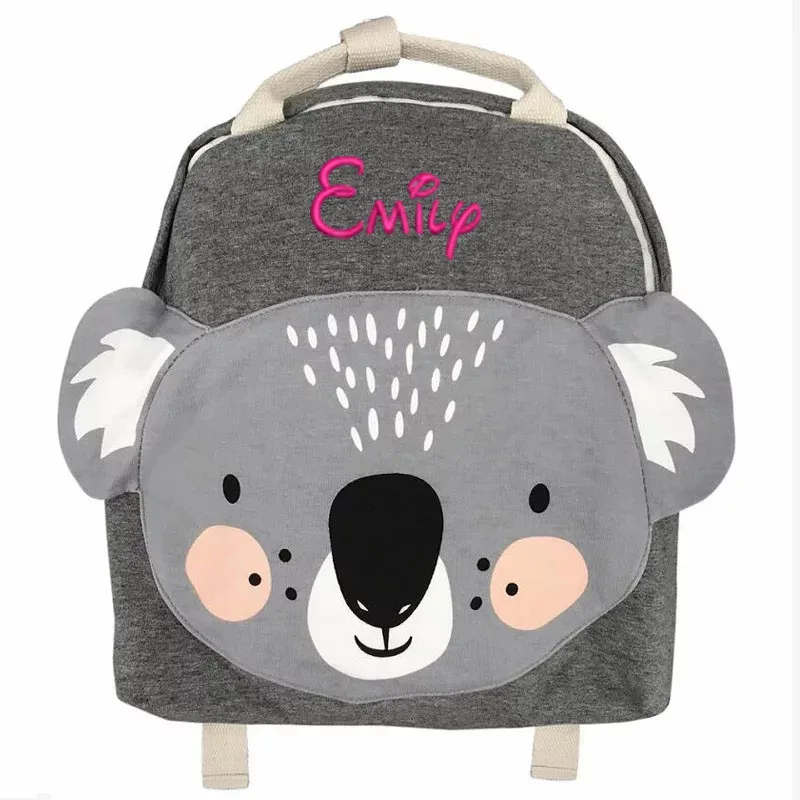 Nome personalizado bordado dos desenhos animados animais das crianças mochila lanches brinquedos saco de armazenamento decoração do quarto das crianças mochila