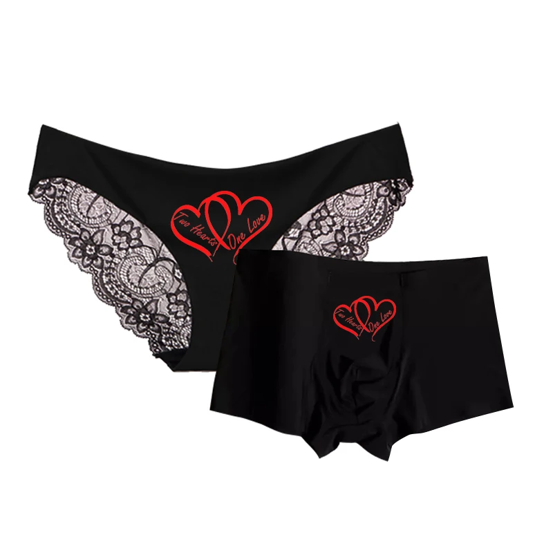 Sexy Lace Female Briefs Bikini Smooth Ice-silk Male Boxer Shorts Romantic Lovers Man and Woman Matching Couple Underwear Fashion