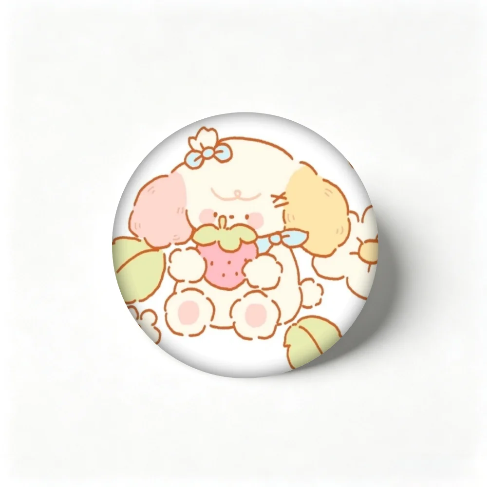 Handmade Creative Brooch Pin 32mm 44mm 58mm Tinplate Badge, Strawberry Cute Cartoon Puppy Lapel Pin, Clothing Gift Accessory