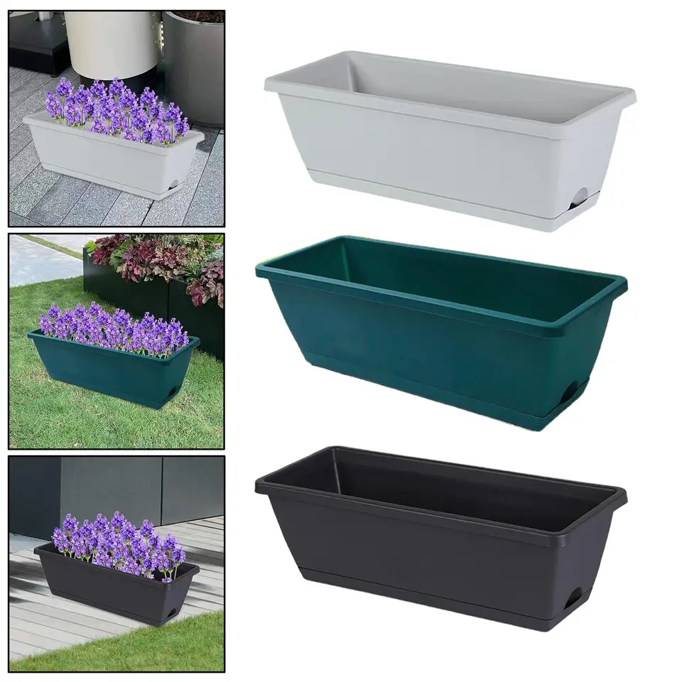 1 Pieces Window Box Planter Rectangle Plant Containers Decors with Drainage  Holes Flower Pot Plant Pot for Outdoor Garden Home - AliExpress 15