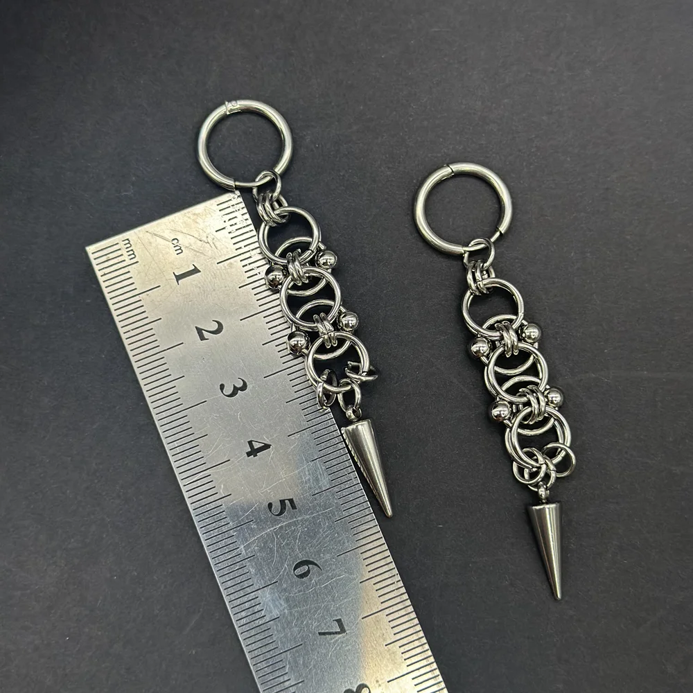 القوطية الشرير اليدوية الفولاذ المقاوم للصدأ سبايك هوب أقراط للنساء الجرونج Y2K البيزنطية Chainmail سلسلة استرخى أقراط