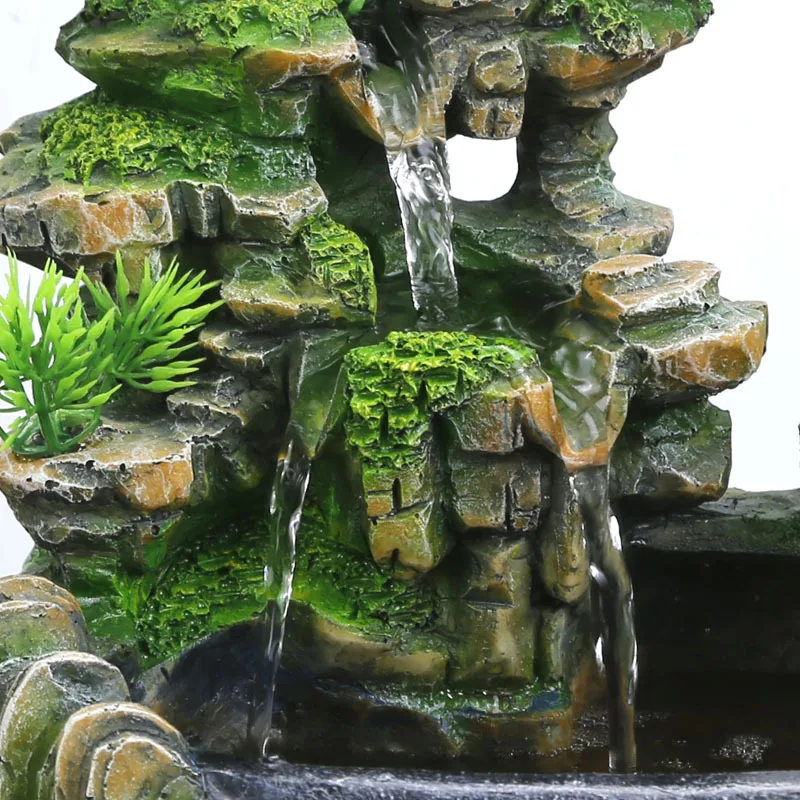 EU Plug,Indoor Simulation Resin Rockery Waterscape Feng Shui Water Fountain Home Desktop Decoration Crafts Rich