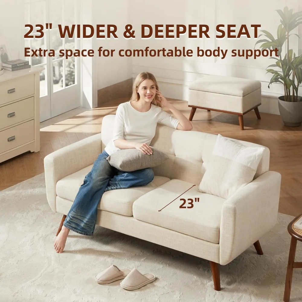 幅65インチの二人掛けソファ、リビングルーム用の装飾二人掛けソファ、ボタンタフト布張りの小さなソファ、頑丈で取り付けが簡単