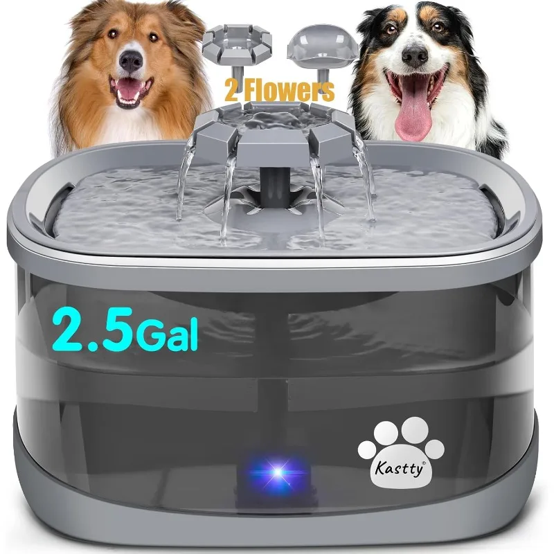 

Kastty 2.5Gal/9.5L Dog Water Fountain Extra Large Pet Fountain 3 Flow Modes Cat Fountain w/Larger Filter Super Filtration& Smart