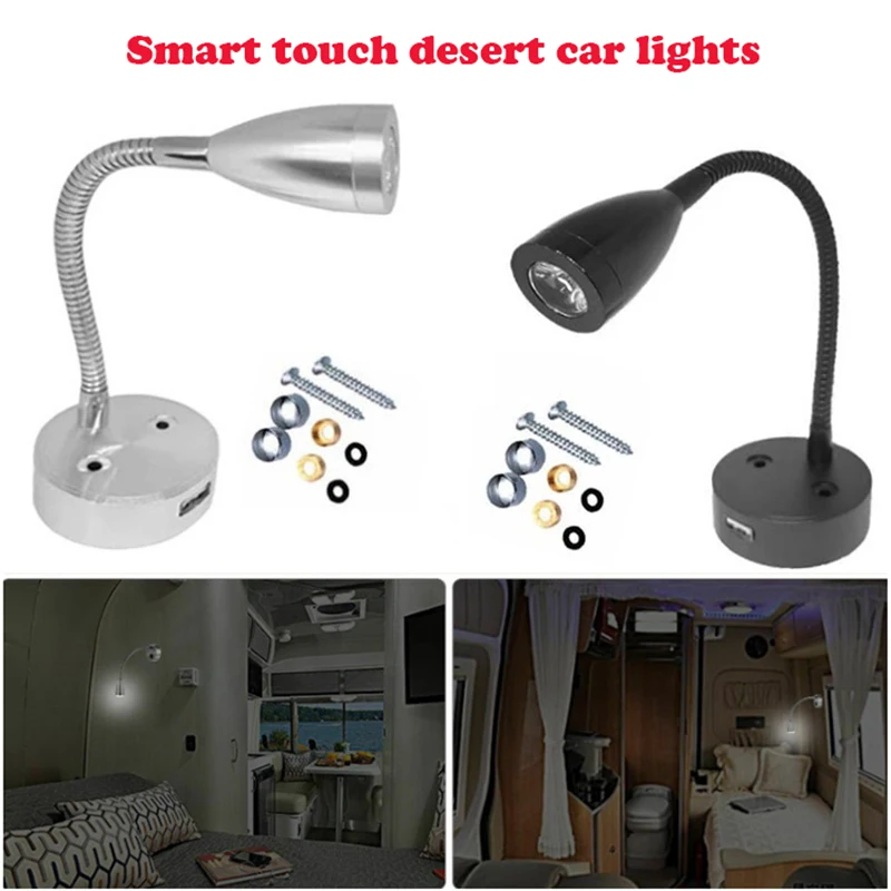 Lampe de lecture LED à col de cygne flexible à intensité tactile intelligente, applique murale pour yacht Hurhome, cabine avec port de chargeur USB, 3W, DC 12V, 24V