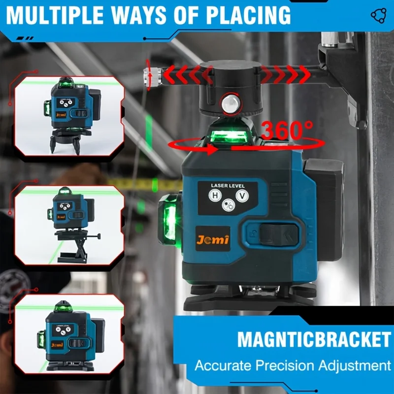 Jemi Tool Power display 16-line laser level 360 degrees self-leveling, for building mapping, including battery accessories