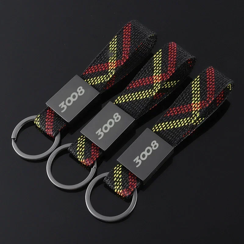 Chaveiros de carro anéis titular oxford webbing chaveiros para peugeot 3008 logotipo 406 405 205 206 5008 308 208 408 508 407 107 307