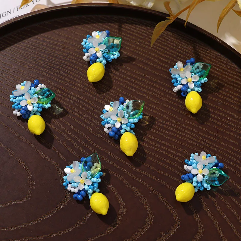 

5 шт., стеклянные бусины с цветочными кластерами, лимонная нашивка для одежды, модные хрустальные бусины «сделай сам», аксессуары с кисточками, нашивка